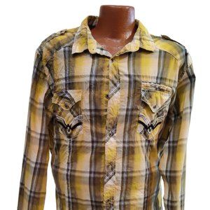 Helix Yellow/Gray Plaid Button Up Shirt Size XXL Athletic Fit #1294